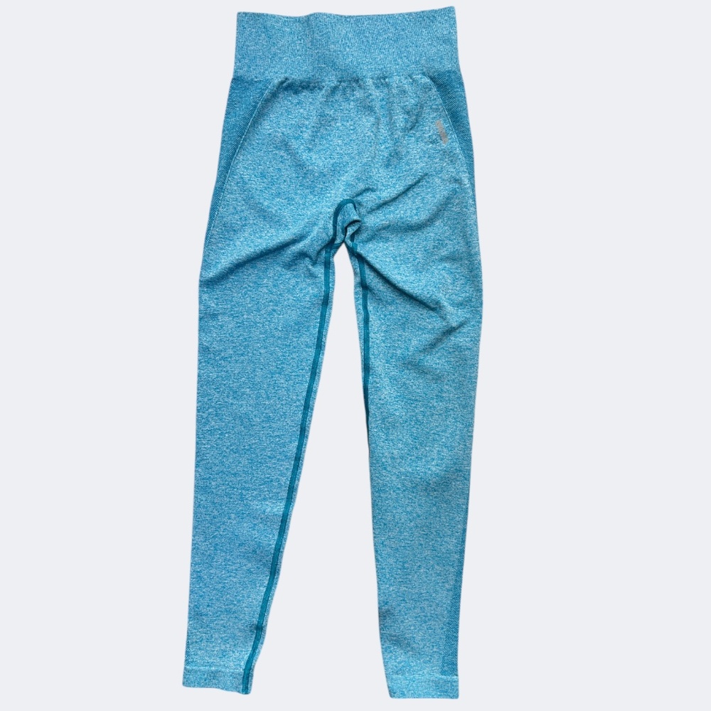 Gymshark Leggings Women XS/S Teal Blue Seamless Waistband Stretch Yoga Pilates